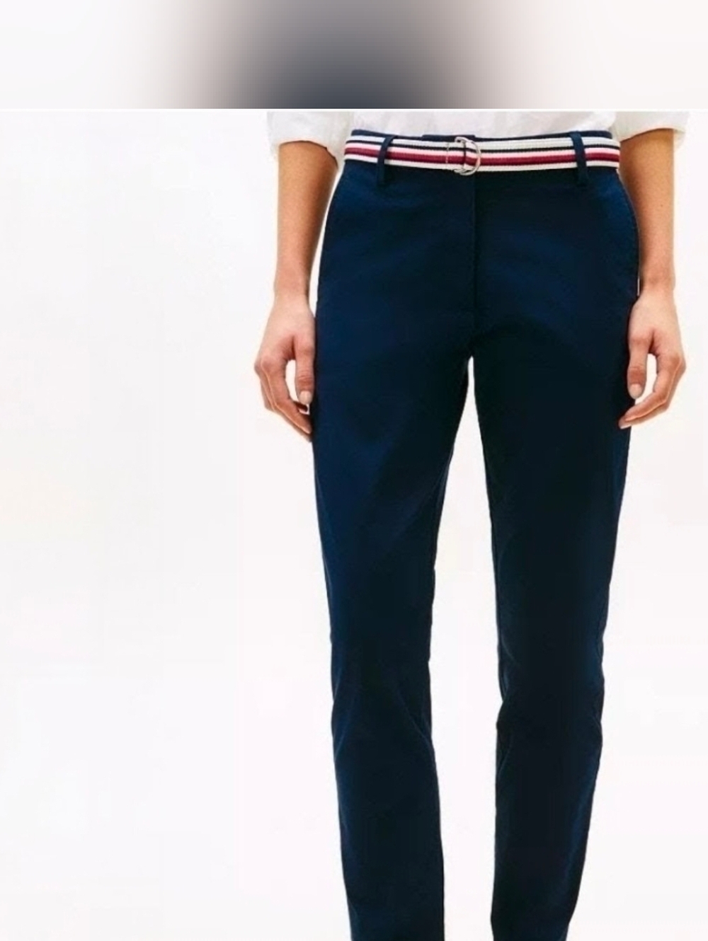 Tommy Hilfiger Women's Twill Slim Belted Chino Pants Dark Night Navy Blue NWT 8